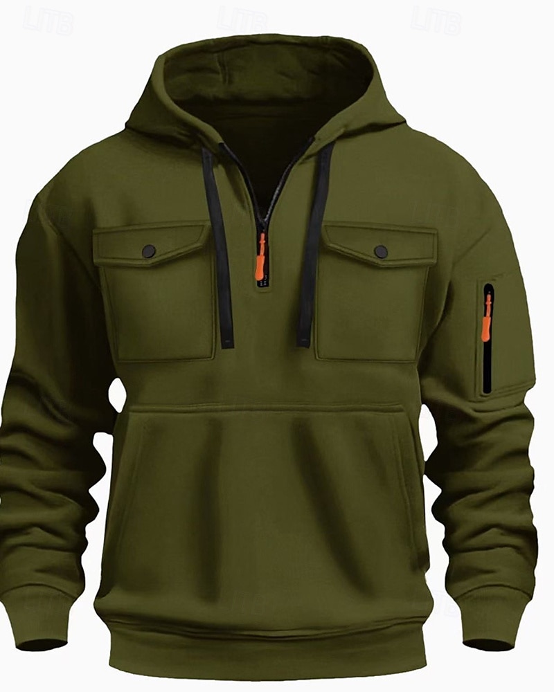 Herren Kapuzensweatshirt Viertelreißverschluss Kapuzensweatshirt Schwarz Armeegrün Marineblau Khaki Hellgrau Mit Kapuze Einfach Tasche Kordelzug Sport & Outdoor Täglich Ferien Polyester Streetwear 2025 - $23.99 –P8