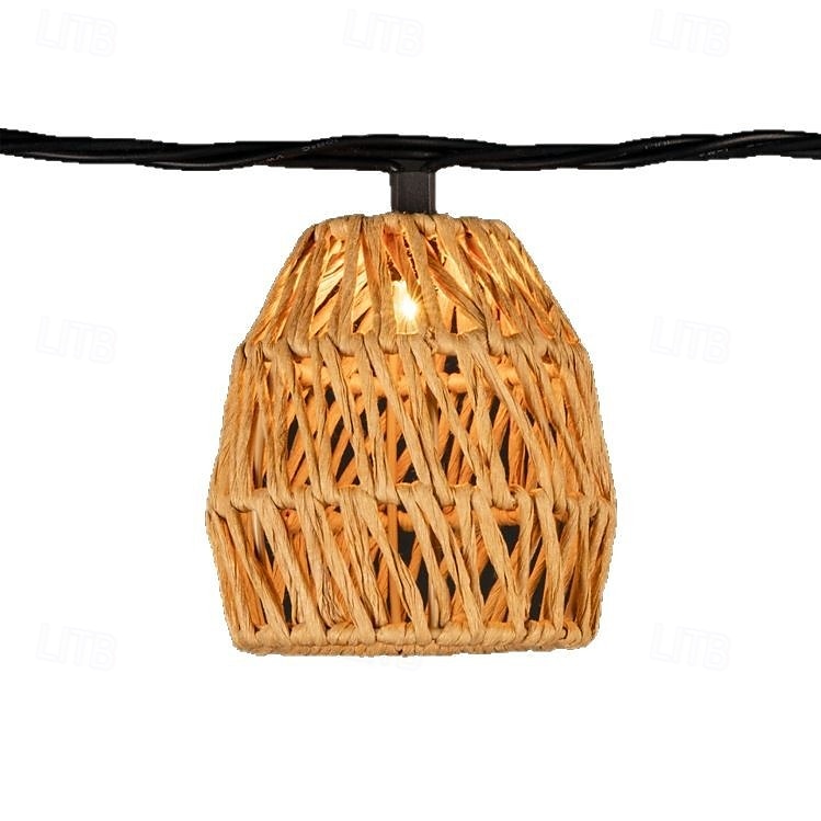 Lanterna in rattan intrecciata a mano con 10 lampadine a LED, luci decorative con spina per interni ed esterni, balcone, patio, giardino, matrimonio, camera da letto del 2025 a $41.99 –P10