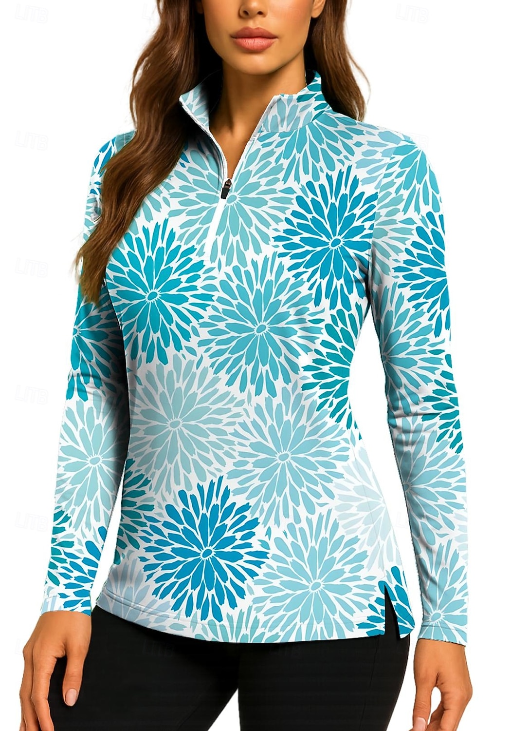 Women's Floral Golf Polo Shirt Tennis Shirt Tennis Sweatshirt Long Sleeve Print Quarter Zip Pullover UV Protection Elastic Breathable Volleyball Tennis Golf Zip Collar Shirt Polo Blue and White 2026 - $25.99 –P1