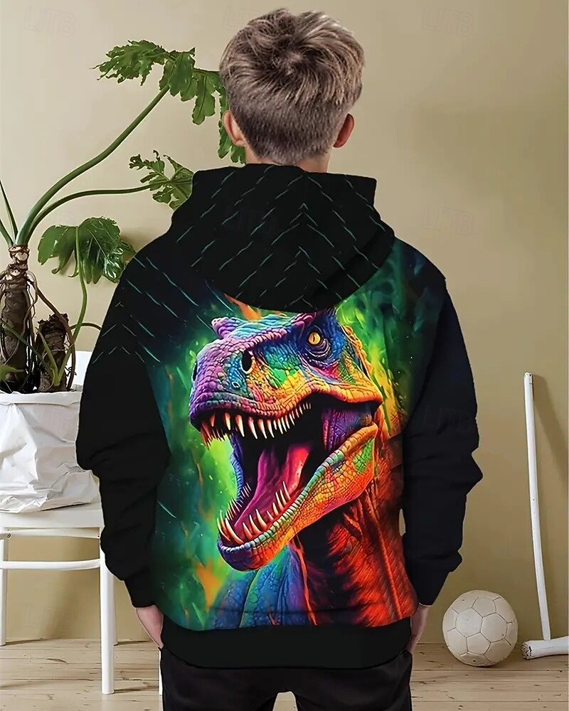 Gutt 3D Dinosaur Hattetrøje Langermet Vår Høst Mote Gatemote Barn 4-12 år Med hette utendørs Avslappet Daglig Normal 2025 - $18.99 –P3