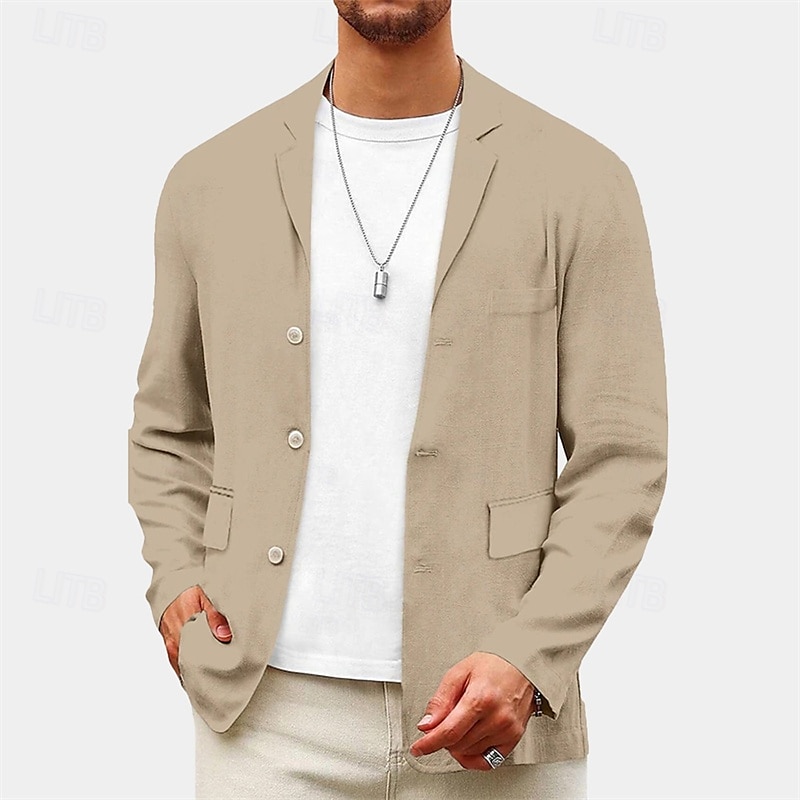 Per uomo Blazer Affari Cocktail party Ricevimento di matrimonio Moda Casual Primavera Autunno Poliestere Semplice Tasca Bottoni Confortevole Monopetto Giacca Giallo Verde chiaro Blu marino Marrone del 2025 a $54.99 –P7