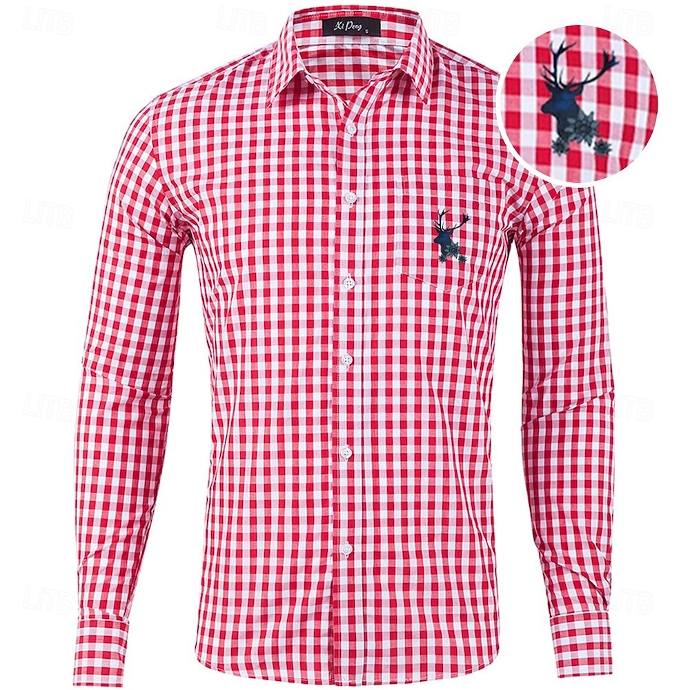 Oktoberfest Camicia in pelle di daino Quadri Stampa di cervo Bavarese Tedesco Prati Per uomo Carnevale Festa della birra Panno in stile tradizionale del 2026 a $37.99 –P11