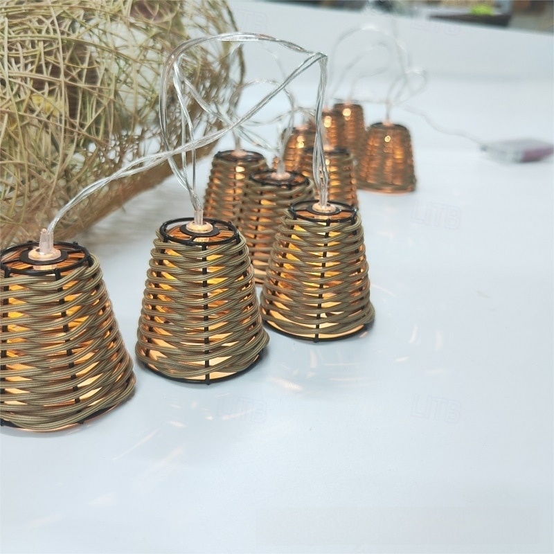 Lanterna decorativa in rattan con luci a stringa - 10 LED in rattan con sfere in stile batteria/energia solare, per interni ed esterni, impermeabile, per patio, casa, pergola, veranda, festa, cortile, del 2025 a $68.99 –P5