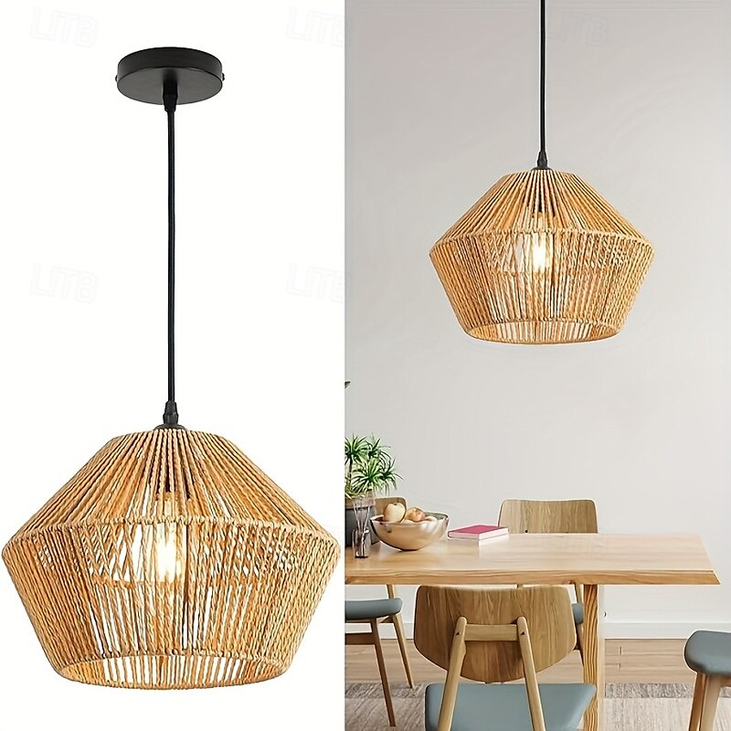 Lampada a sospensione in rattan, lampada boho con diametro 30 cm, paralume in rattan, lampada a sospensione vintage E27, intrecciata per soffitto per tavolo da pranzo, cucina, camera da letto, del 2025 a $101.99 –P5