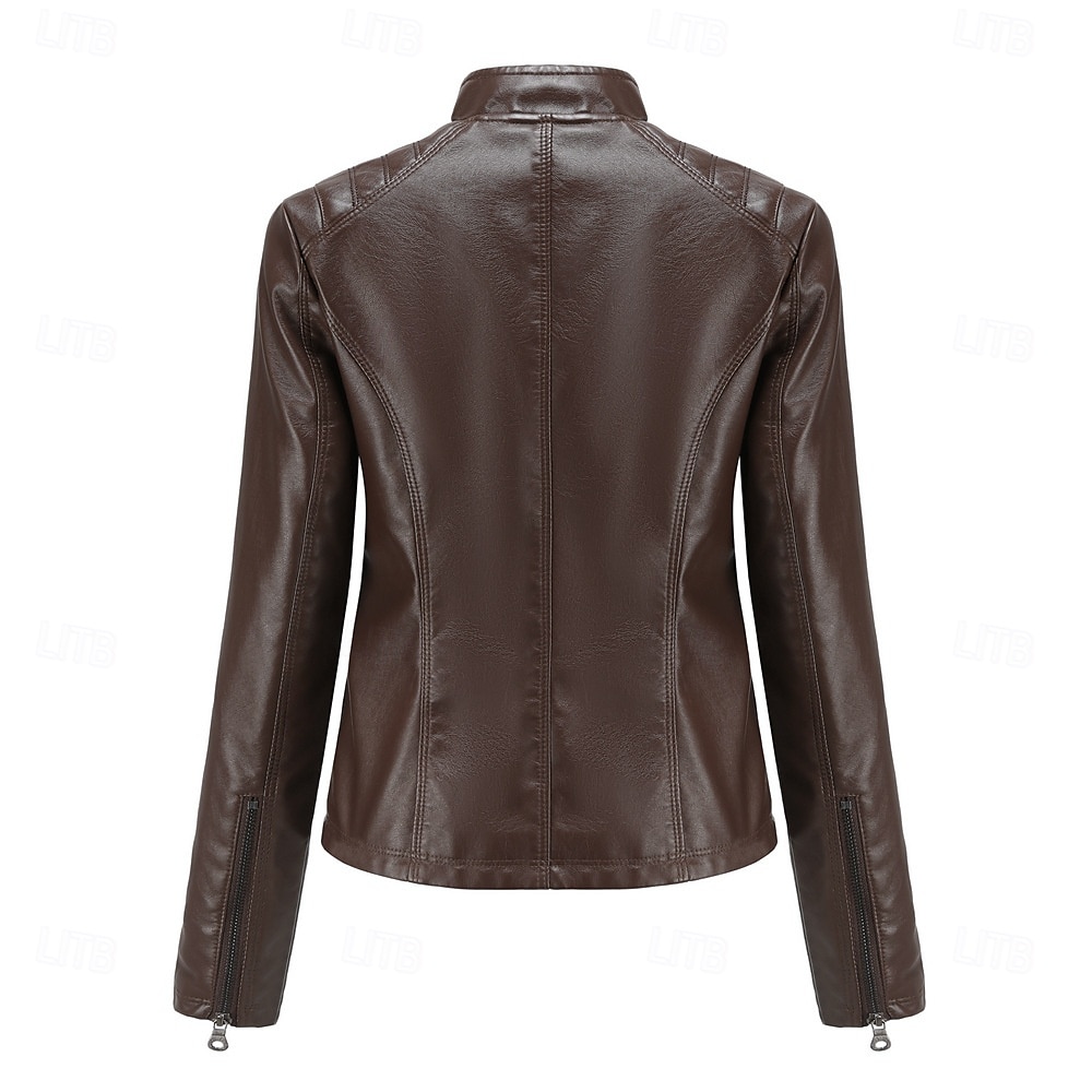 Per donna Giacca in Ecopelle Confortevole Tasca Cerniera completa Moda Stile da Strada Semplice All'aperto Casual Quotidiano Regolare Collo alla coreana Vestibilità regolare Manica Lunga Capispalla del 2025 a $48.99 –P16
