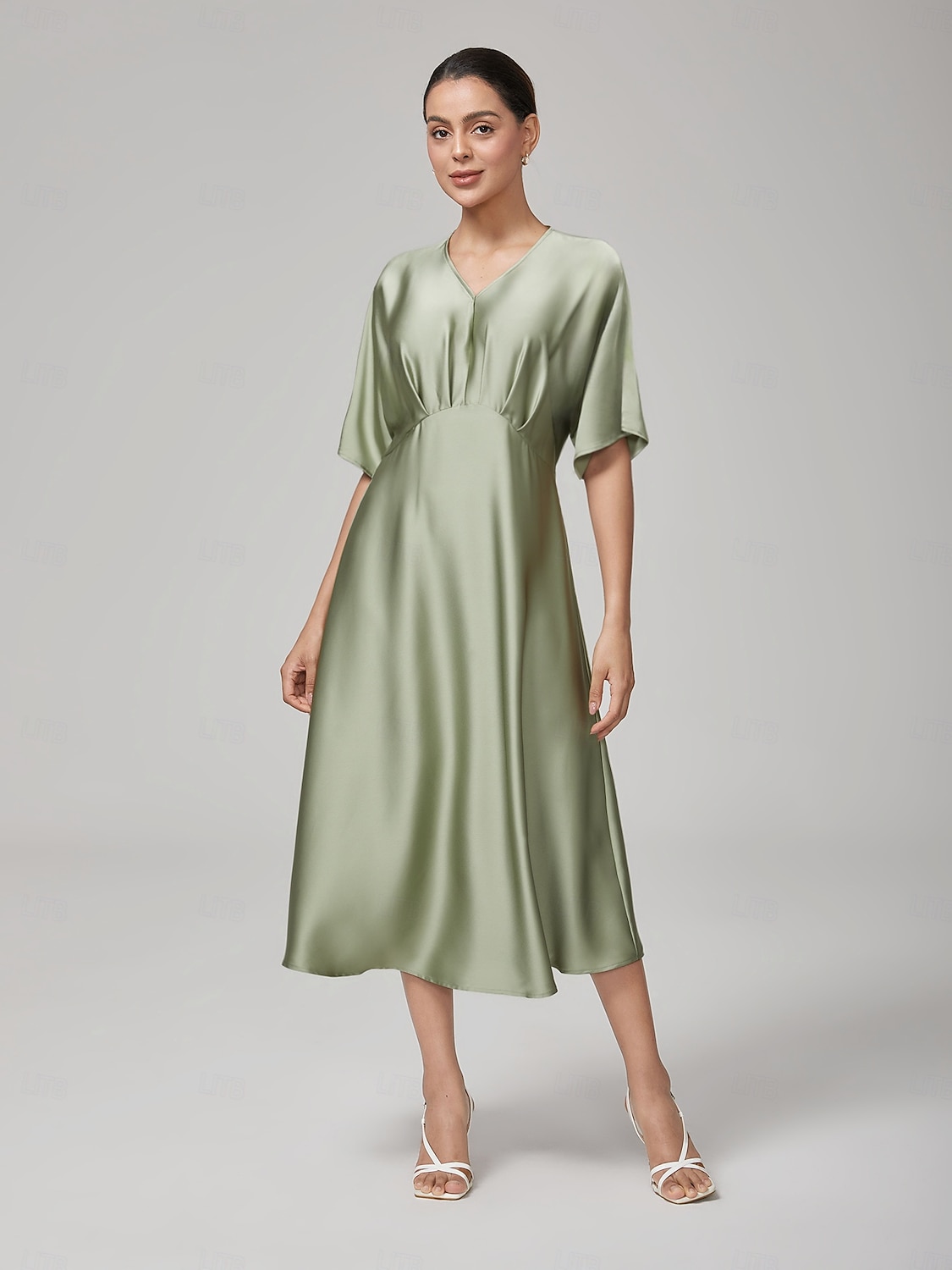 Femminile Vestito Casual Abito Midi Verde Manica Corta Maniche Corte Semplice Estate Primavera Interstagionale Scollo a V Elegante Moderno XS S M del 2025 a $74.99 –P1