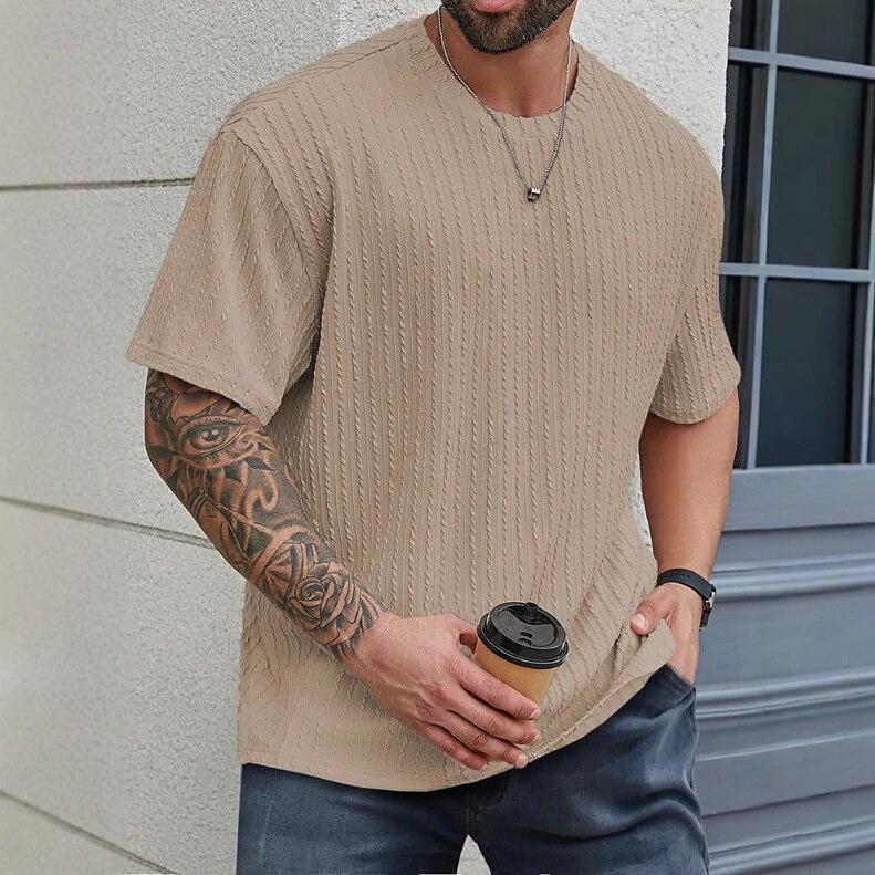 Herren T Shirt T-Shirt Kurzarm Kurze Ärmel Rundhalsausschnitt Sommer Ganzjahres Einfarbig Jacquard Mode Designer Sportlich Basic Straße Lässig Ausgehen Schwarz Weiß Kaki Top T-Shirt für Herren 2025 - $19.99 –P4
