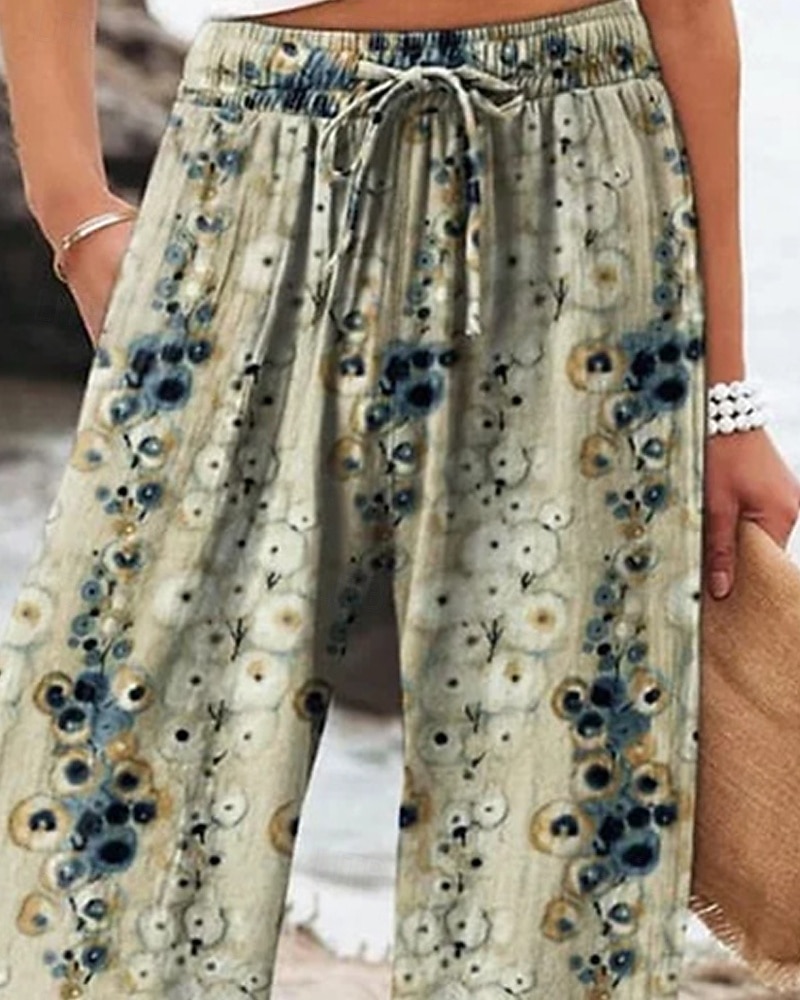 Per donna Gamba larga Pantaloni Pantaloni Palazzo Moda Boho Lunghezza intera Vita Alta Fiore Elastico in vita Coulisse Stampato Traspirabilità Confortevole Streetwear Abbigliamento quotidiano Uscire del 2025 a AU $40.29 –P2