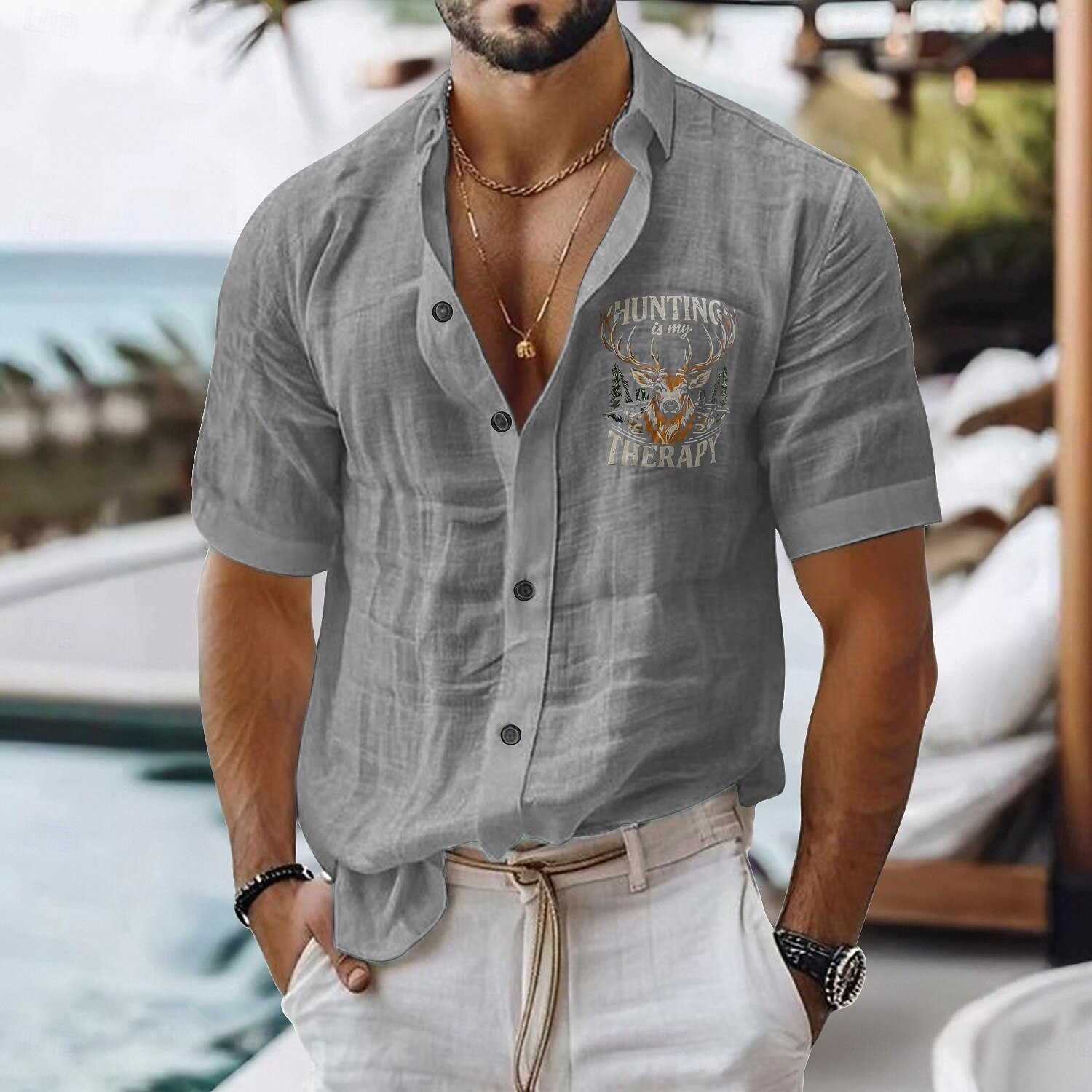 Pánské Lněná košile Košile pro volný čas Bavlněná lněná košile Košile na knoflíky Zvířecí vzor Dovolená Denní nošení Černá Bílá Světle zelená Růžová Krátký rukáv Klopa Celý rok Oblečení S přezkou 2025 - $26.99 –P5