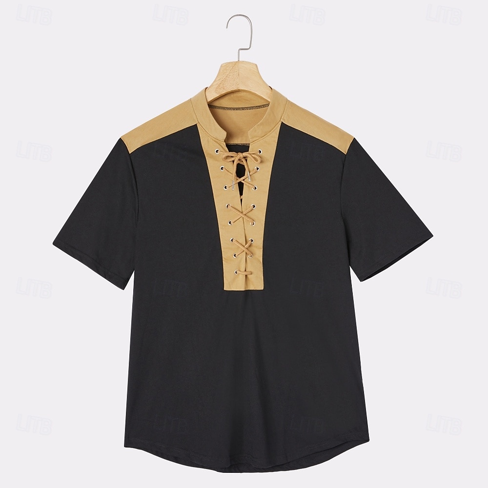 Herr T-shirt T-shirts Kortärmad Krage Sommar Färgblock Vintage Mode Spetsknuten Mönster Ledigt Dagligen Sport Mörkbrun Drak Grey Blå Topp t-shirt för män 2026 - $21.99 –P6