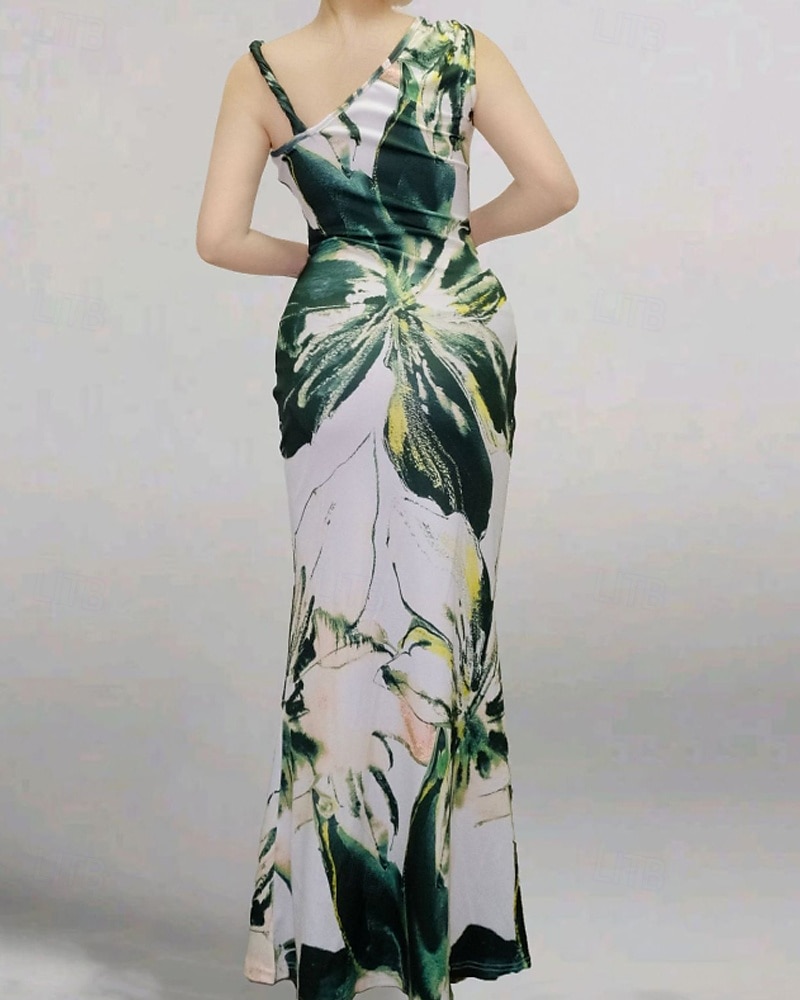 Femmes Robe Longue Maxi Robe Robe Imprimée Mode Extérieur Sortir Week-end Coupe régulière Fleur Sans manches Une Épaule Violet Vert Été de 2025 ? $22.99 –P18
