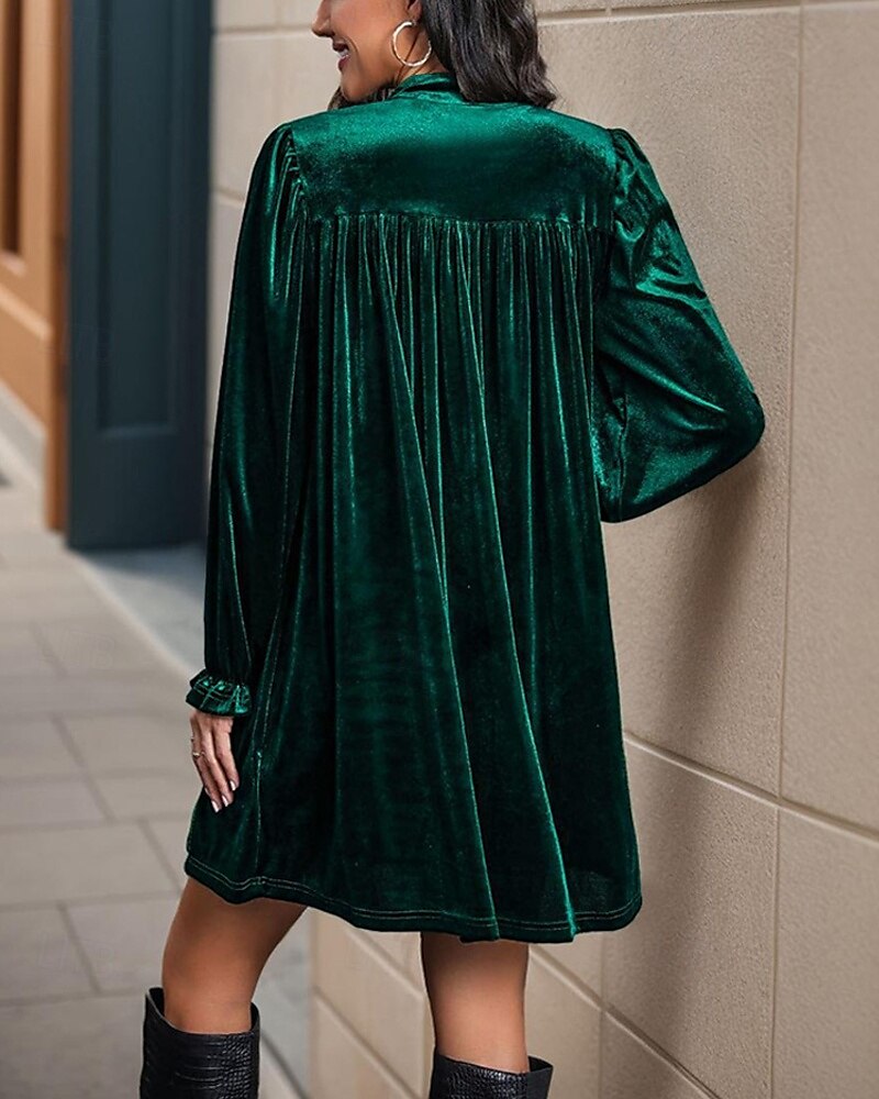 Damen Minikleid Samtkleid Freizeitkleid Mode Modern Täglich Date Wochenende Normale Passform Einfach Langarm V Ausschnitt Wein Marineblau Orange Grün Herbst Winter 2025 - $29.99 –P8