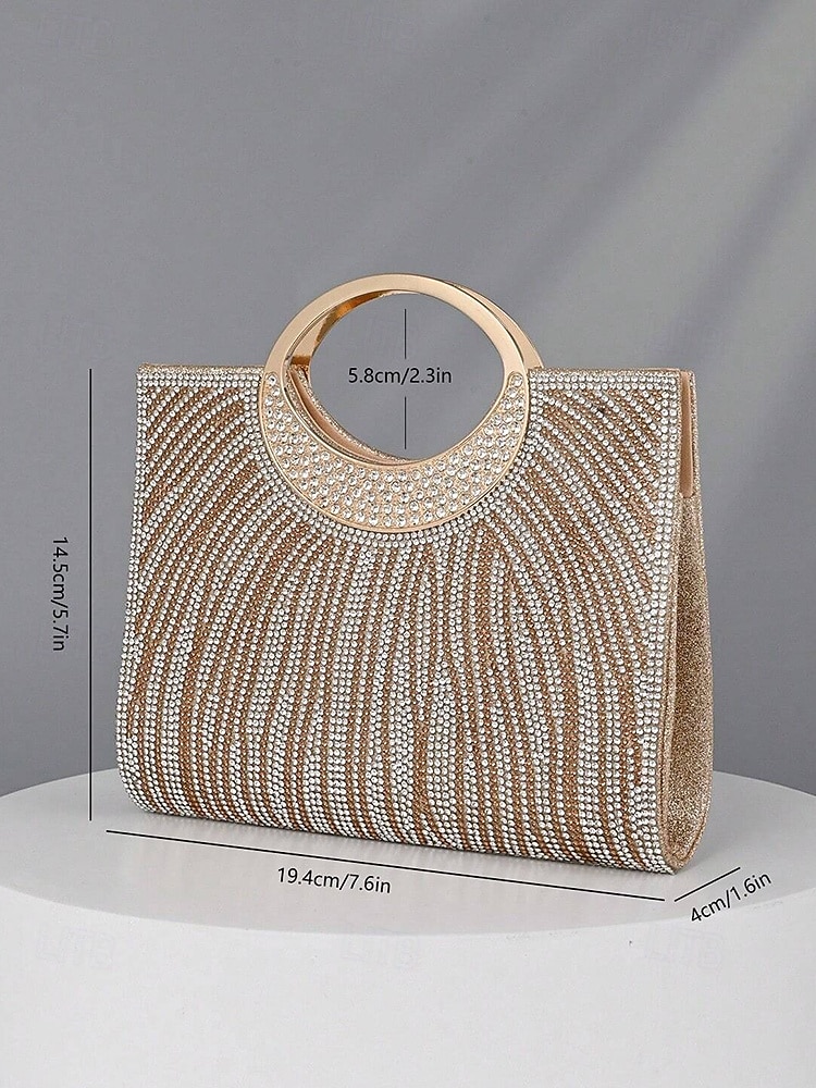 Women’s Rhinestone Evening Clutch Bag with Round Handle – Sparkly Gold Crystal Purse for Cocktail Parties, Weddings & Formal Events 2025 - $24.99 –P12