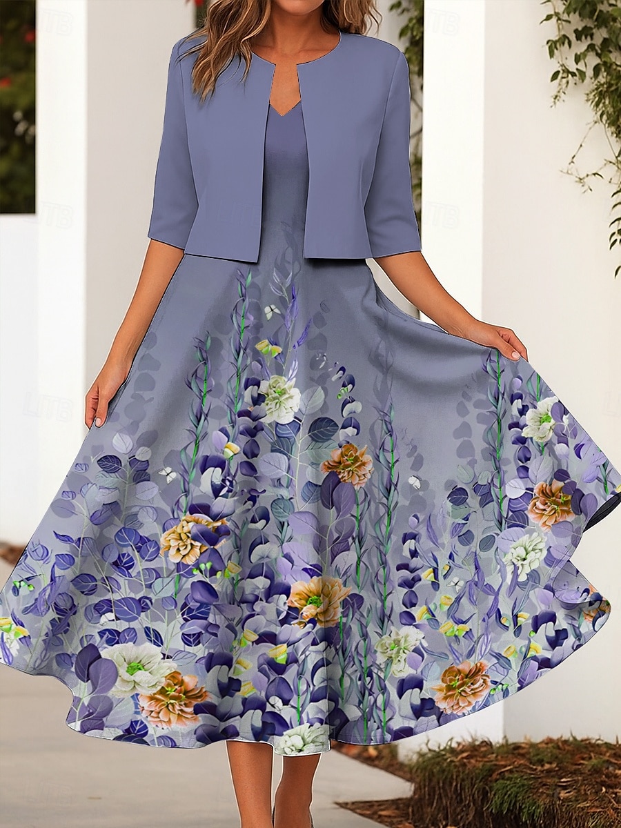 Damen Kleid-Set A Linie Kleid Sommerkleid Lässig Halbformelle Kleider Ombre Blumen Druck Midikleid Halbarm V Ausschnitt Urlaub Date Rosa Blau Purpur Sommer Frühling Normale Passform 2025 - $36.99 –P5