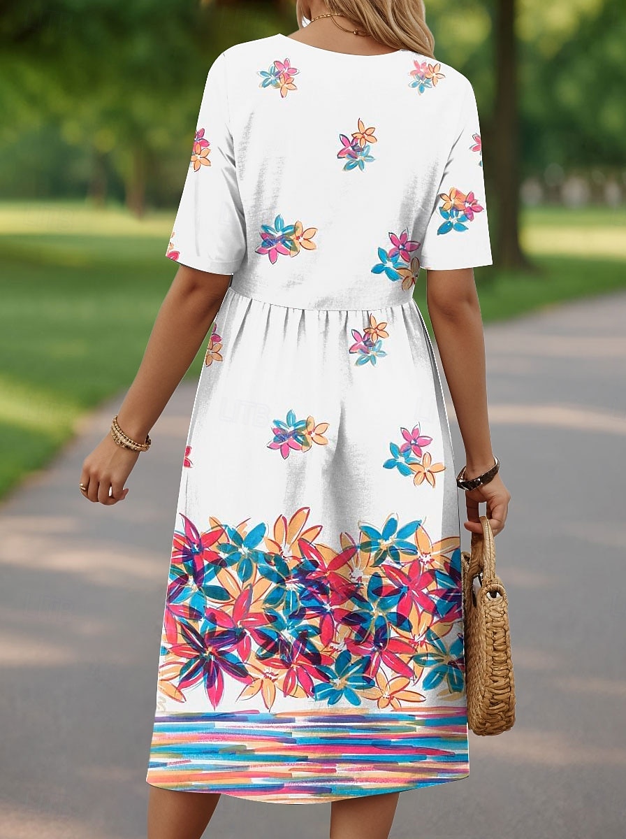 Femmes Robe Midi Robe Tricot Robe Décontractée Robe d'Été Robe trapèze Vacances Occasionnel Chaussures de plage Fête Coupe Ample Fleuri Graphique Manche Courte Col ras du cou Blanche Rose Claire de 2025 ? $36.99 –P2