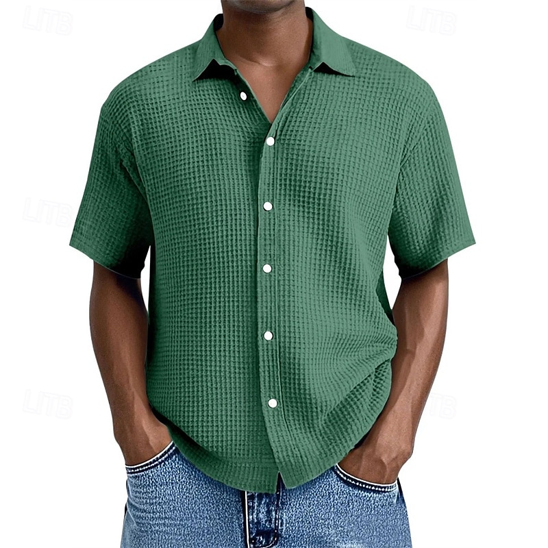 Per uomo Camicia Camicia a nido d'ape Camicia Estiva Camicia casual Camicia da Spiaggia Camicia con Bottoni Nero Bianco Verde chiaro Rosa Blu reale Manica Corta Semplice Bavero Vacanza Camicia del 2025 a $23.99 –P7
