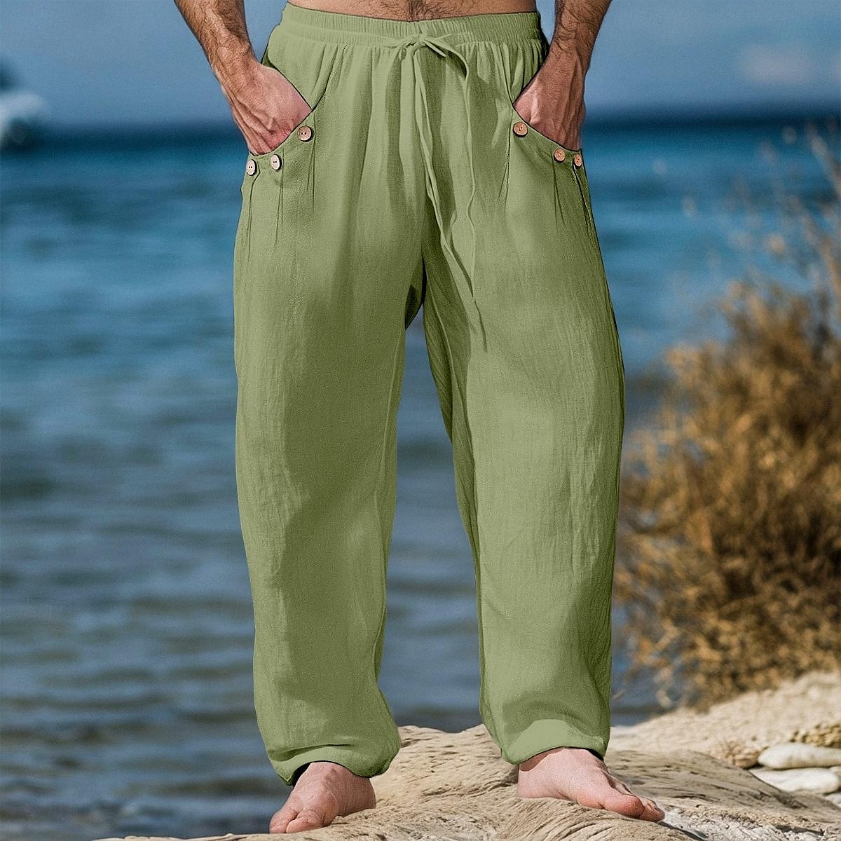 Homme Pantalons en Lin Pantalons Pantalon d'été Pantalons Amples Taille Élastique Cordon de serrage Jambe Droite Uni Confort Respirant Longueur complète Extérieur Occasionnel Quotidien Vacances Mode de 2025 ? $23.99 –P6