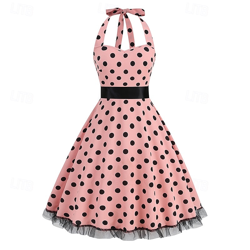 Epocă 1950 rockabilly Lungime Genunchi Rochie Flapper Rochii O rochie de linie Buline Mulată Gâtul halter Pentru femei Halloween Carnaval ziua îndragostiților Petrecere Casual Petrecere ceai Adulți 2025 - $25.99 –P1