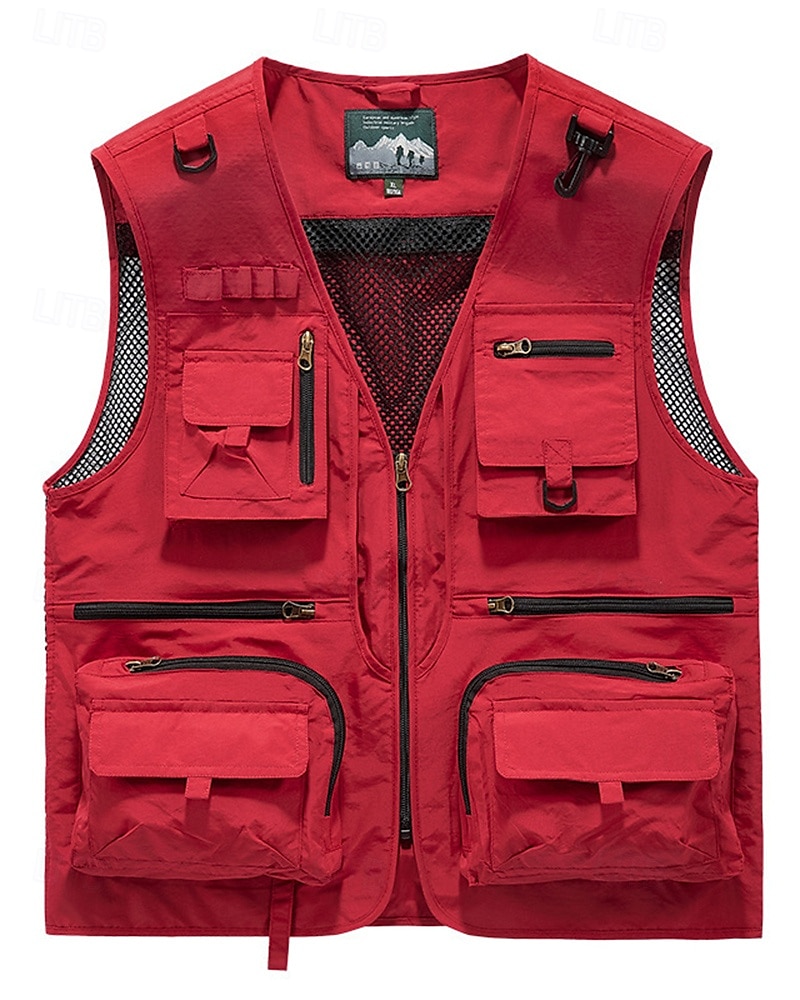 Homme Gilet de pêche Gilet multifonctionnel Sans manches Veste Extérieur Léger Respirant Fermeture éclair Polyester Noir Blanche Vert Véronèse Chasse Pêche Escalade de 2025 ? $20.79 –P6