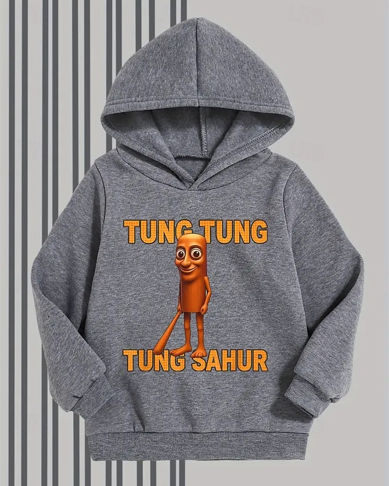 Pojkar 3D Tung Tung Grafisk Huvtröja Långärmad Vår Höst Mode Streetwear Barn 4-12 år Huva Friluftsliv Casual Dagligen Normal Passform 2025 - $18.99 –P1