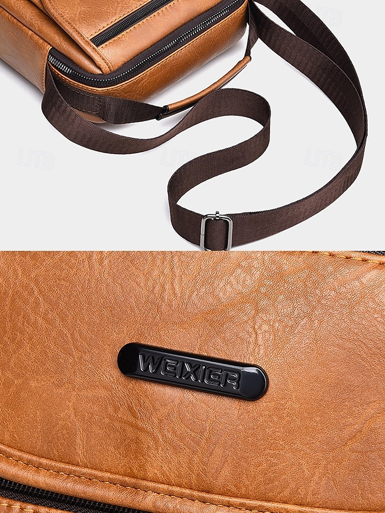 Férfi vízálló műbőr crossbody táska több zsebes kialakítással – laza utazó válltáska napi ingázáshoz, munkába vagy hétvégi kirándulásokhoz 2025 - $19.99 –P10