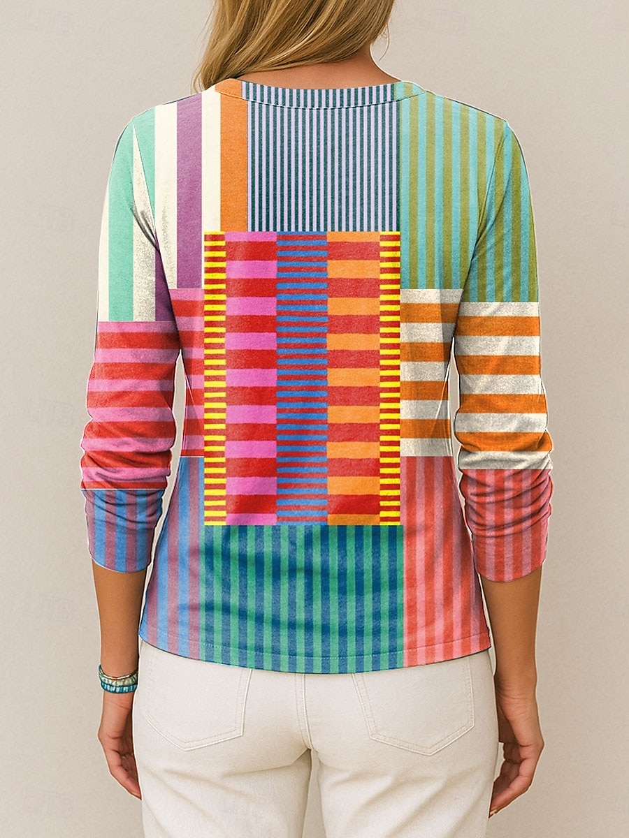 Pentru femei Tricou Grafic Geometric Epocă Stilat Clasic Manșon Lung În V Topuri obișnuite Zilnic Imprimeu Roz Îmbujorat Trifoi Vară Primăvară Toamnă 2025 - $22.99 –P2