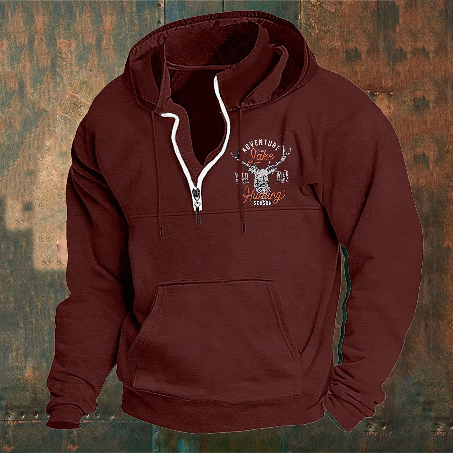 Men's Hoodie Wine Navy Blue Green Khaki Light Grey Hooded Elk Front Pocket Quarter Zip Daily Holiday Going out Polyester Streetwear Casual Bavarian Fall Winter Clothing Apparel Hoodies Sweatshirts  2026 - $26.99 –P4