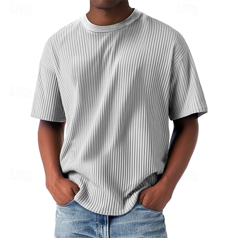 Homme T-shirt Chemise à manches courtes Manche Courte Col ras du cou Été Uni Mode Designer Basique Jacquard Vacances Rue Sortir Bleu Abricot Noir T-shirt haut de gamme pour homme de 2026 ? $28.99 –P6