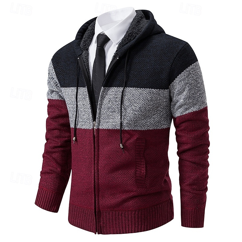 Herren Pullover Kleid Pullover Strickjacke Reißverschluss-Pullover Strickpullover Gerippt Stricken Normale Oberteile Farbblock Gestrickt Einfach Mit Kapuze Mode Schals Geschäft Lässig Bekleidung 2026 - $28.99 –P2