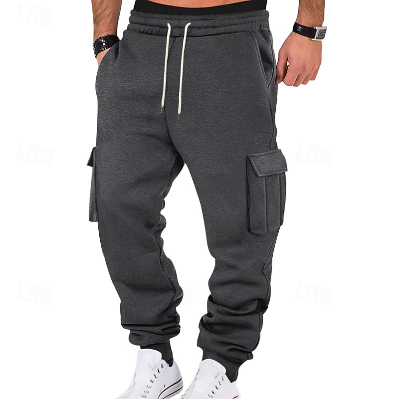 Men's Cargo Pants Fleece Pants Sweatpants Joggers Trousers Elastic Waist Drawstring Multi Pocket Plain Comfort Warm Full Length Outdoor Casual Daily Sports Fashion Black White 2026 - $20.99 –P10