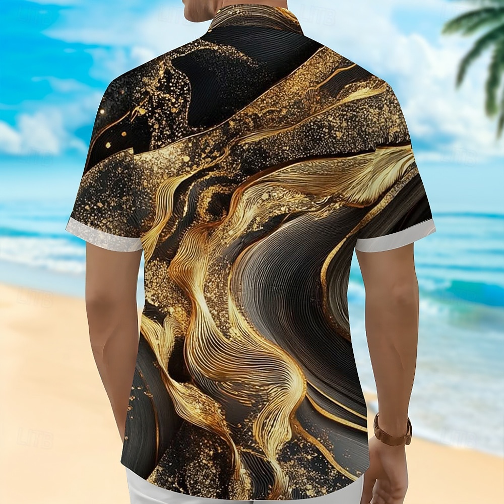 Herre Geometrisk Marmor Abstrakt flytende kunst Skjorte Sommerskjorte Skjorte med knapper Kortermet Fashion Casual utendørs Feriereise Hverdag Sommer Vår Aftæpning 3D-utskrift krage skjorter Front 2026 - $25.99 –P2