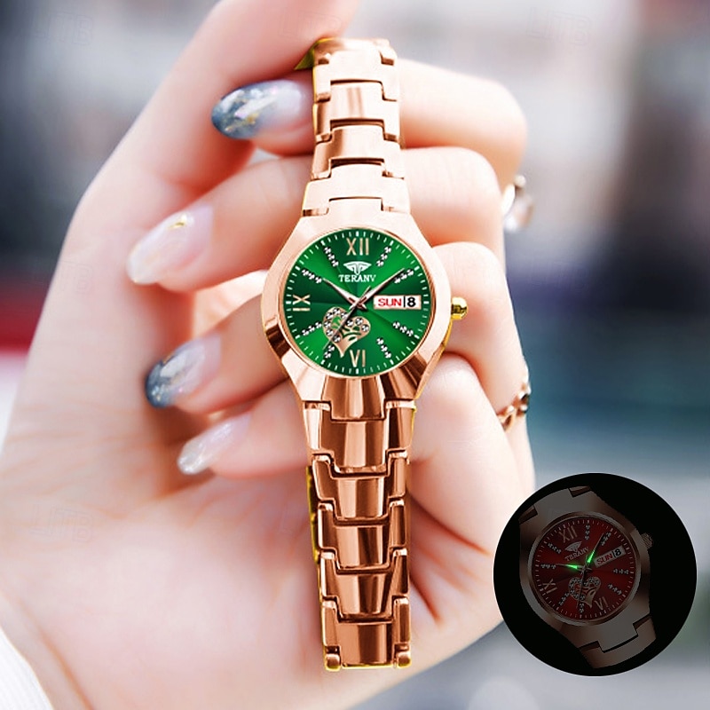 1 stuk nieuwe modieuze en trendy kalender datumweergave dames quartz horloge IPX7 waterbestendig lichtgevende legering band eenvoudig maar luxe casual leven reizen sport dames zakelijk polshorloge 2025 - $19.99 –P9