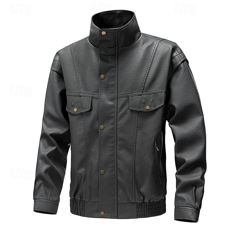 Homme Veste en Similicuir Veste moto Blouson de Moto Vacances Quotidien Coupe-vent Chaud Avec Poches Automne Hiver Uni Mode Classique Col montant Régulier Noir Jaune Gris Veste de 2025 ? $58.99 –P12
