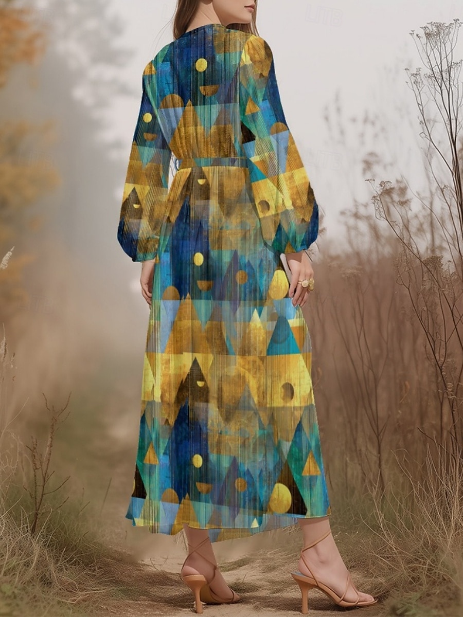 Pentru femei Rochii Midi Rochie casual Șifon Rochie leagăn Modern Vacanță Zilnic Sfârșit de săptămână Fit regulat Geometric Manșon Lung În V Albastru piscină Mov Maro Trifoi Vară Primăvară Toamnă 2025 - $31.99 –P8