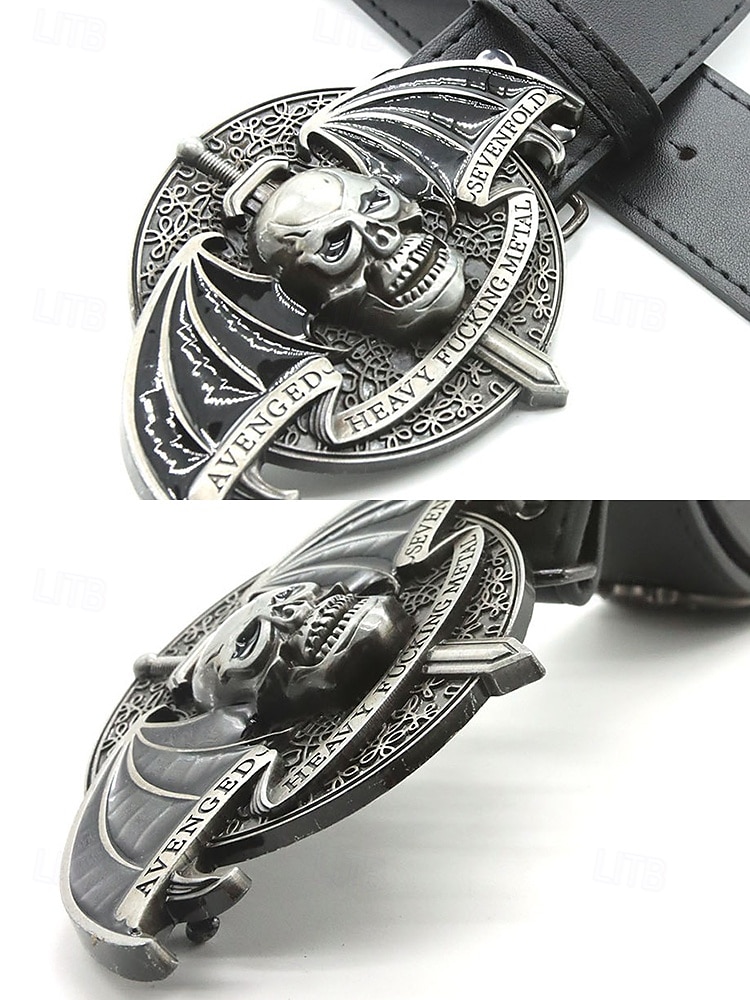 Herrbälte med tungmetallspänne i konstläder – gotisk punkstil, justerbar midja, perfekt för halloweenkostymer, konserter och rockfester 2025 - $14.99 –P6