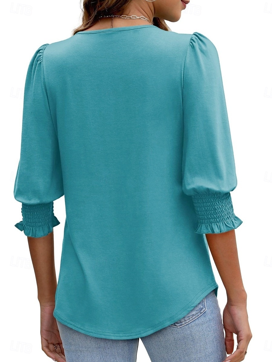 Femmes Chemisier Couleur Unie Élégant Occasionnel Manche 3/4 Col ras du cou Hauts Réguliers Quotidien Noir Blanche Rouge Bleu Été Printemps Automne de 2025 ? $19.99 –P17