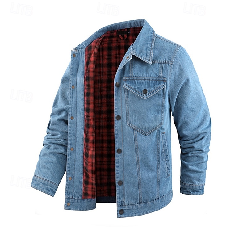 Homme Veste Légère Veste Décontractée Veste en Jean Vacances Quotidien Avec Poches Automne Hiver Uni Mode Classique Revers Régulier Noir Marron Vert Bleu de minuit Bleu clair Veste de 2025 ? $56.99 –P14