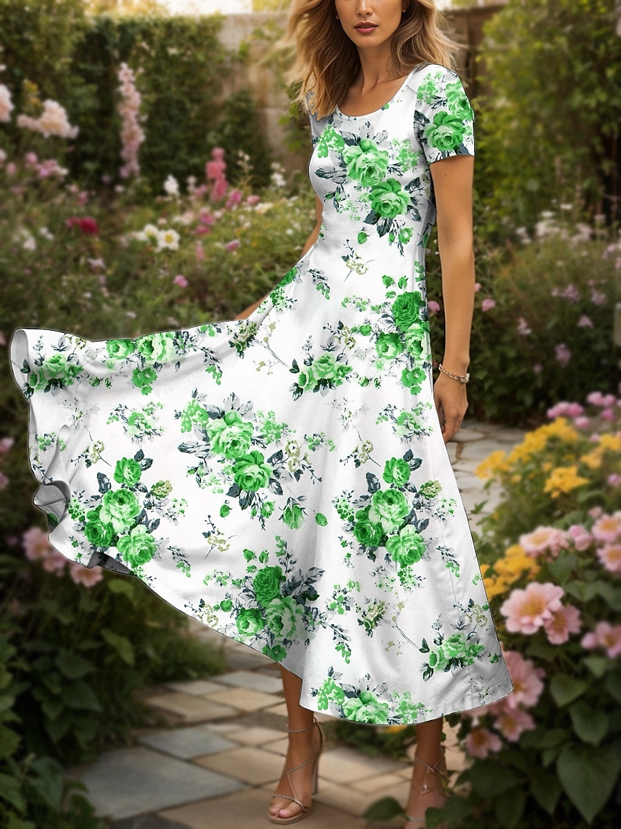 Damen Maxikleid Strickkleid Freizeitkleid A Linie Kleid Sommerkleid Elegant Urlaub Lässig Normale Passform Blumen Grafik Kurzarm Quadrathals Rundausschnitt Schwarz Gelb Rote Blau Sommer Frühling 2025 - $31.99 –P7