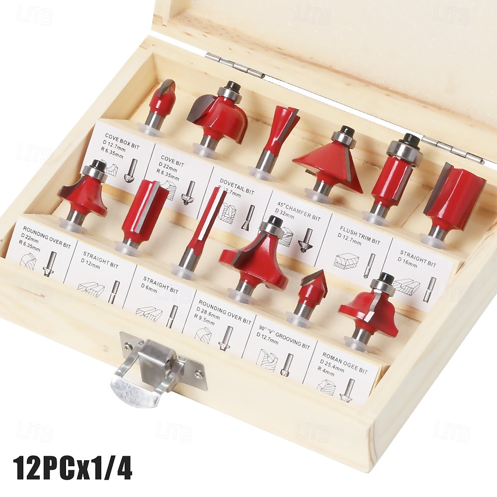 Set di 12 utensili per lavorazione del legno con gambo, kit di frese per fresatura del legno, frese per scanalature e rifilatura per progetti di carpenteria e fai da te, lame di precisione resistenti. del 2025 a $35.99 –P10