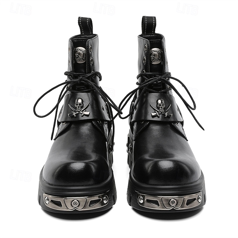 Ghete bărbătești negre cu șireturi și nituri gotice – ghete cu platformă punk rock pentru Halloween, concerte și ținute de stradă 2026 - $99.99 –P9