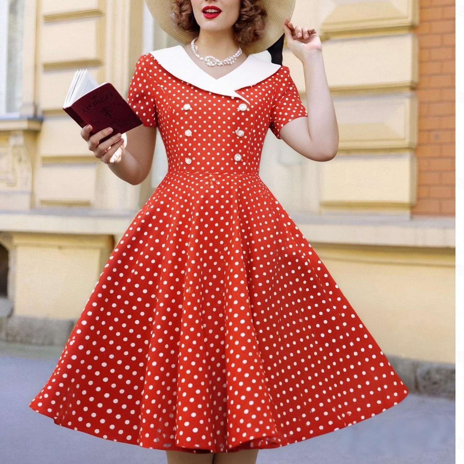Retro Vintage 1950s Rockabilly Knee Length Dress Swing Dress Flare