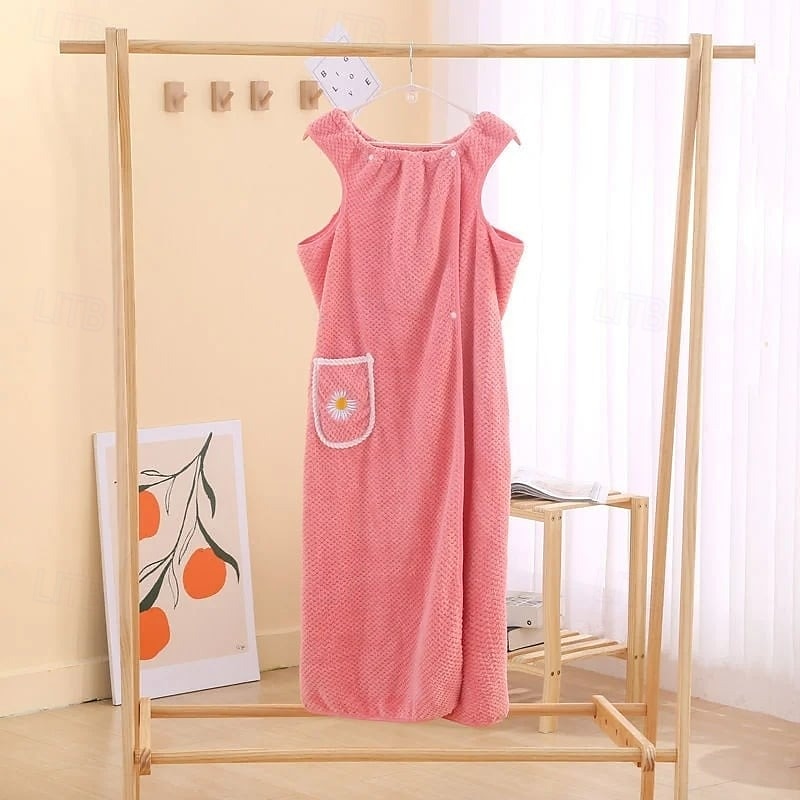 Asciugamano da bagno in pile di corallo, ad asciugatura rapida, assorbente, indossabile, gonna da doccia per donna, morbido, spesso, ad asciugatura rapida, accappatoio per la casa, pigiama del 2025 a $11.99 –P9