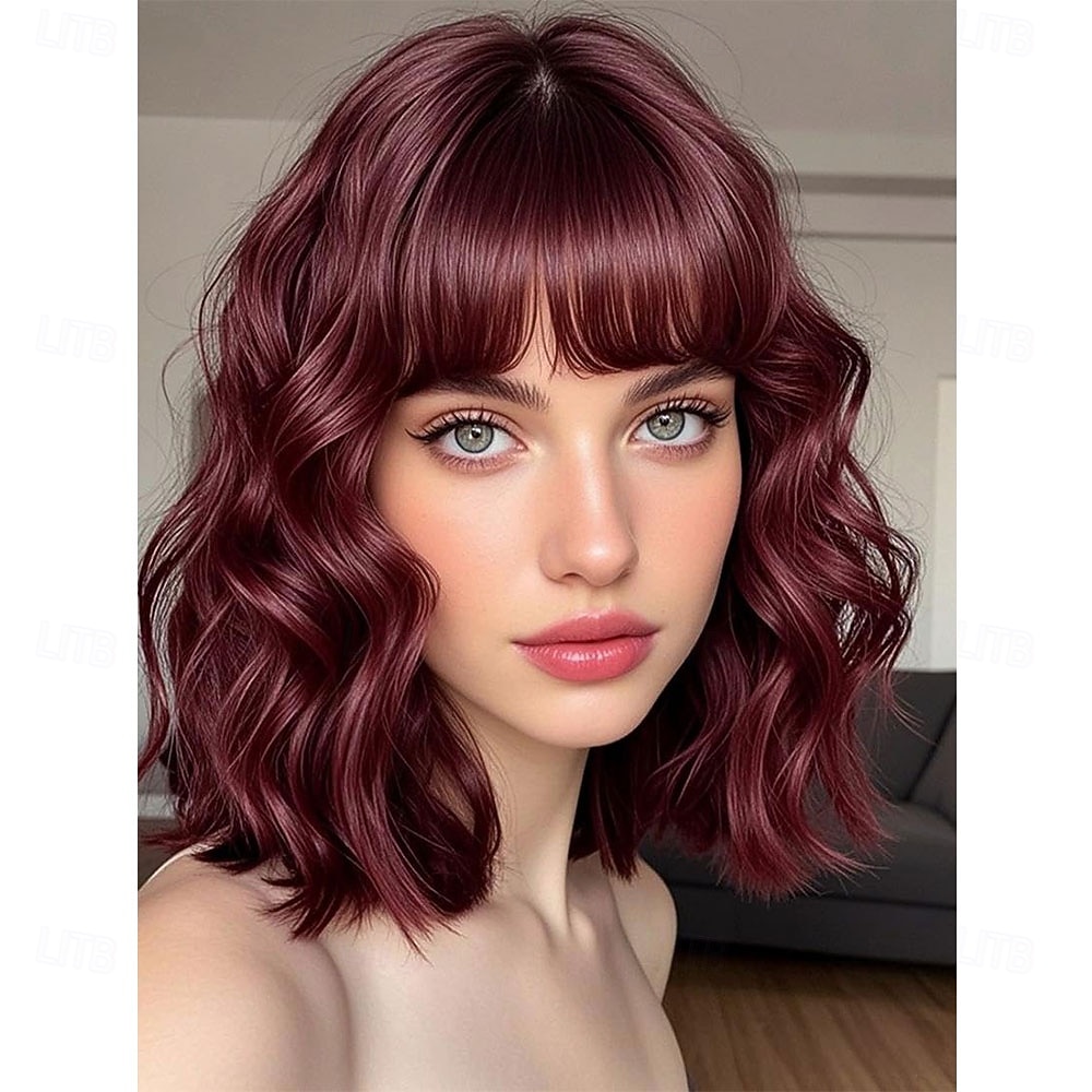 Peruca loira com mechas castanhas e franja, peruca curta e cacheada para mulheres, comprimento dos ombros de 14 polegadas, perucas de substituição de cabelo de aparência natural para uso em festas de de 2026 por $23.99 –P4