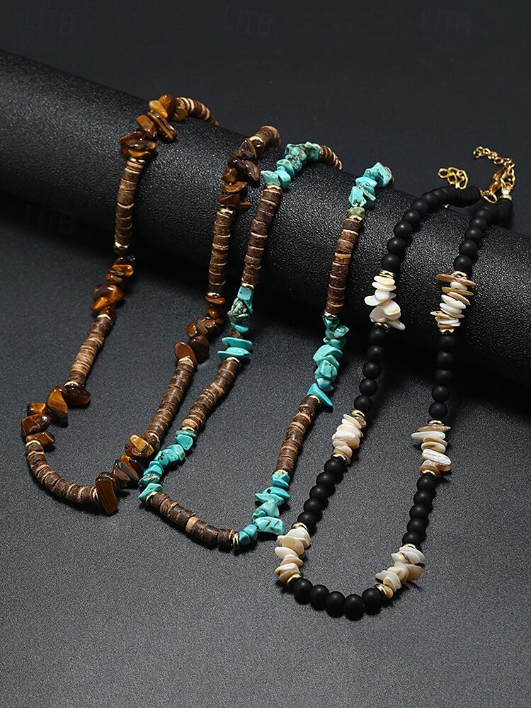 Herren Halskette Braun Grün Schwarz-Weiß Holz Türkis Bohemien Mode Ethno-Stil 2025 - $9.99 –P7