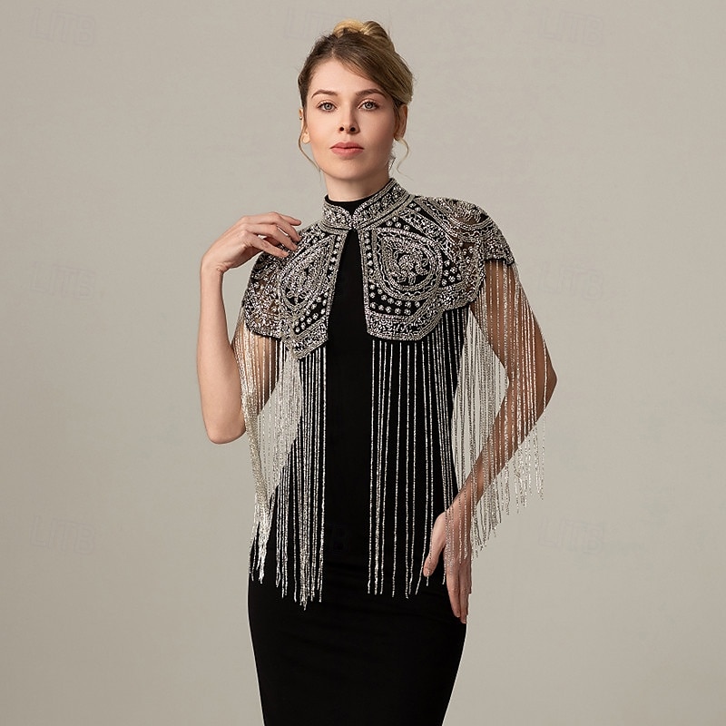 Retró Ordító 20-as évek 1920-as évek Pelerin / köpeny Wrap Kendők A nagy Gatsby Flapper lány Flitter Rojt Női Karácsony Mindszentek napja Farsang Esküvő Estély Álarcos mulatság Felnőttek Kendő 2025 - $71.99 –P5
