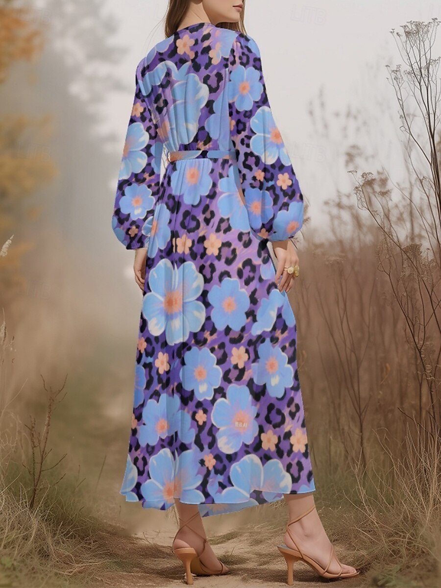 Women's Midi Dress Casual Dress Chiffon Swing Dress Modern Vacation Daily Weekend Regular Fit Floral Plaid Long Sleeve V Neck Yellow Blue Purple Orange Summer Spring Fall Autumn 2025 - $31.99 –P8