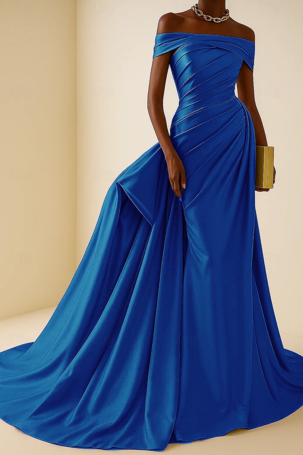 Hohe Mode Abendkleid Schwarz-Tie Meerjungfrau  Trompeten Abendkleid Elegantes Kleid Formelle Hochzeit Gericht Zug Ärmellos Off-Shoulder Satin mit Falten Raffung 2025 - $159.99 –P8