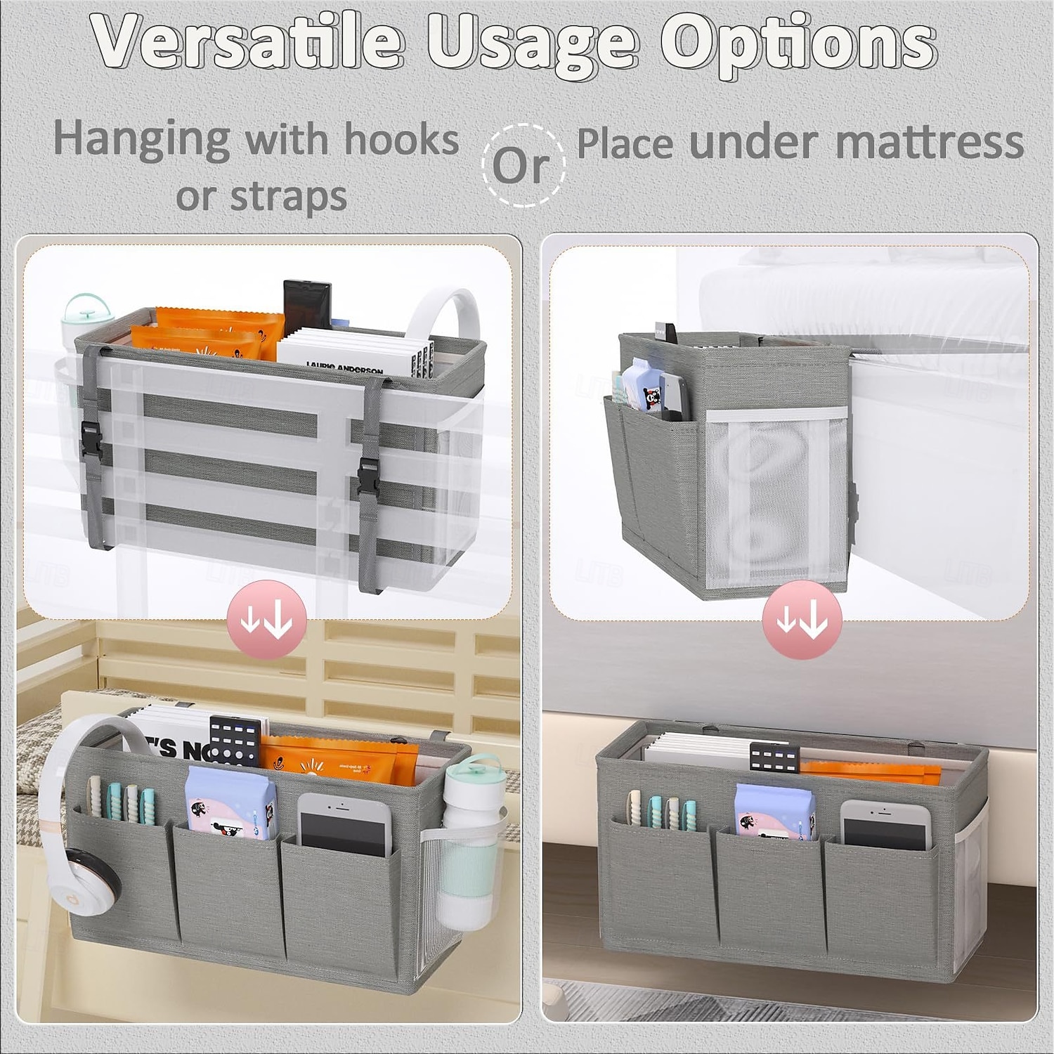 Bedside Caddy Organizer, Back to School Dorm Storage Hanging Pocket, Oxford Fabric Bedside Storage Bag for Remote, Phone, Books, College Dorm Essentials 2025 - $15.99 –P6