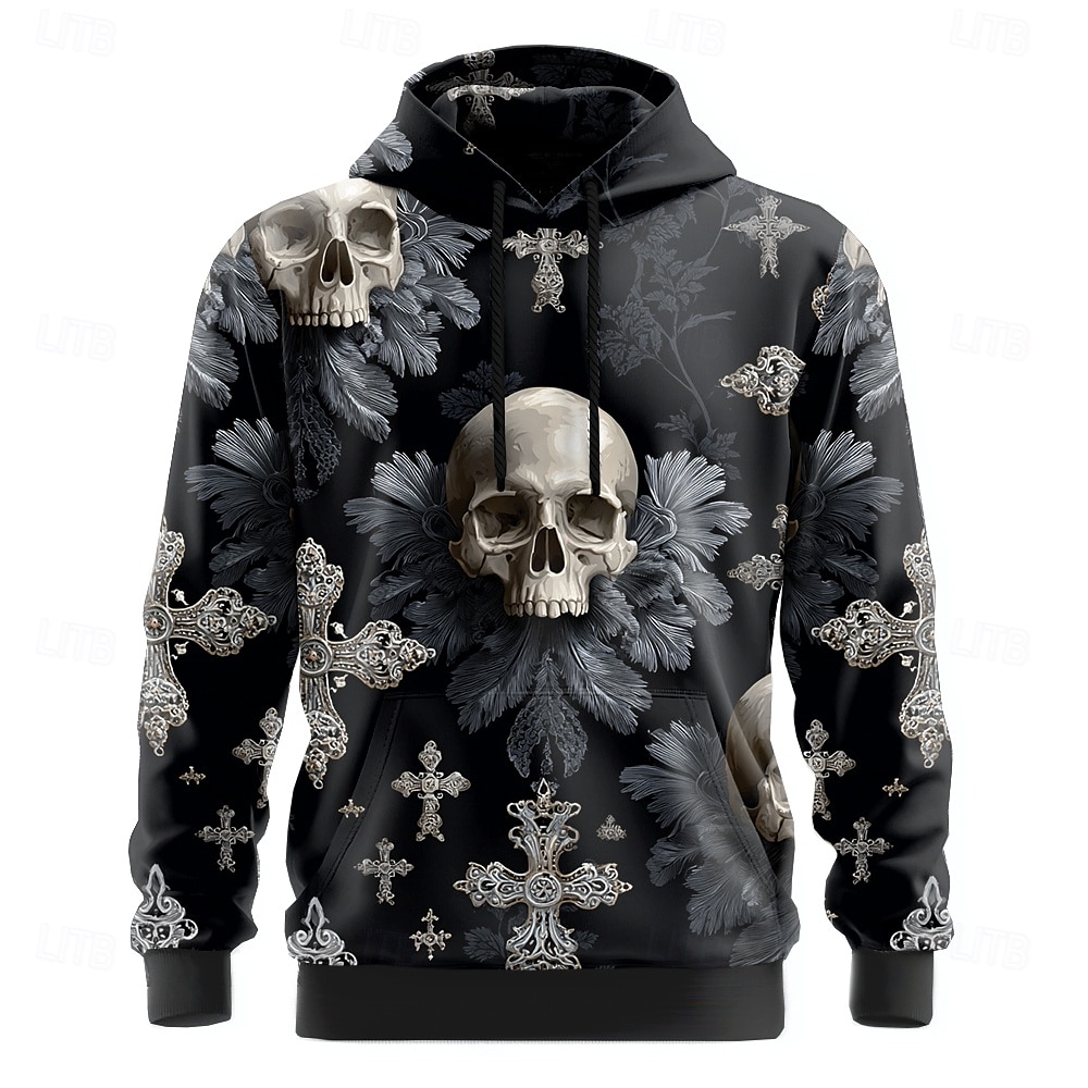 Halloween Hombre Cráneos Sudaderas Sudadera Abrigos Sudadera con capucha Cuello Barco Punk Impresión 3D Discoteca Ropa de calle Negro Azul Piscina Correa 3D Otoño Invierno Diseñador 2025 - $26.99 –P1