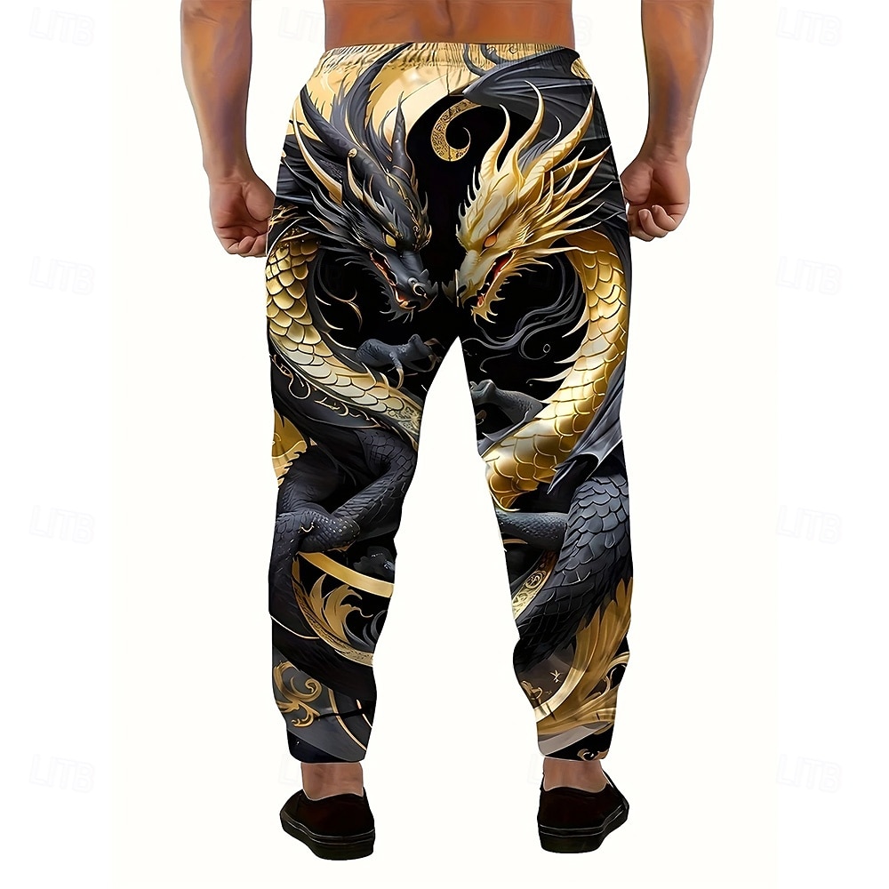 Pánské Zvíře Drak Tepláky Běžec Kalhoty Středně vysoký pas Stahovací šňůrka v pase Na běžné nošení Běhání Streetwear Cvičení Sportovní tepláky s kapsami Jaro Podzim 3D tisk Zlatá 2026 - $24.99 –P4